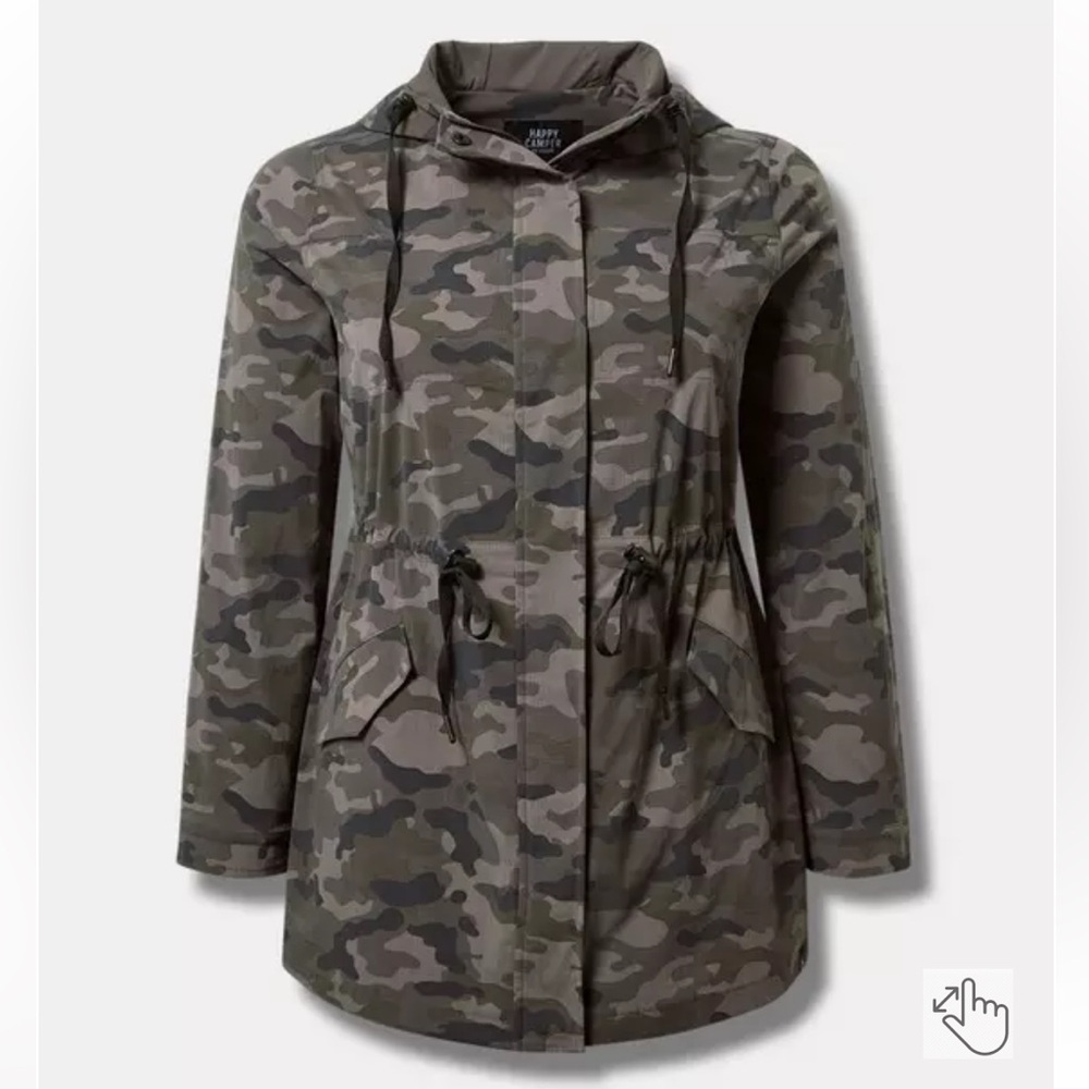 Torrid Happy Camper Ripstop Utility Anorak Jacket Cozy Camo